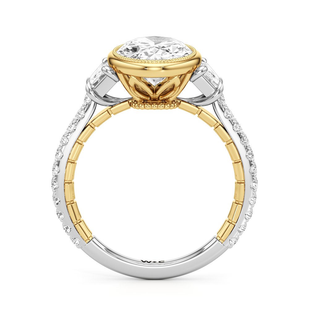 The Rosette Ring with Oval Cut Diamond in 14KT White & Yellow Gold view 3
