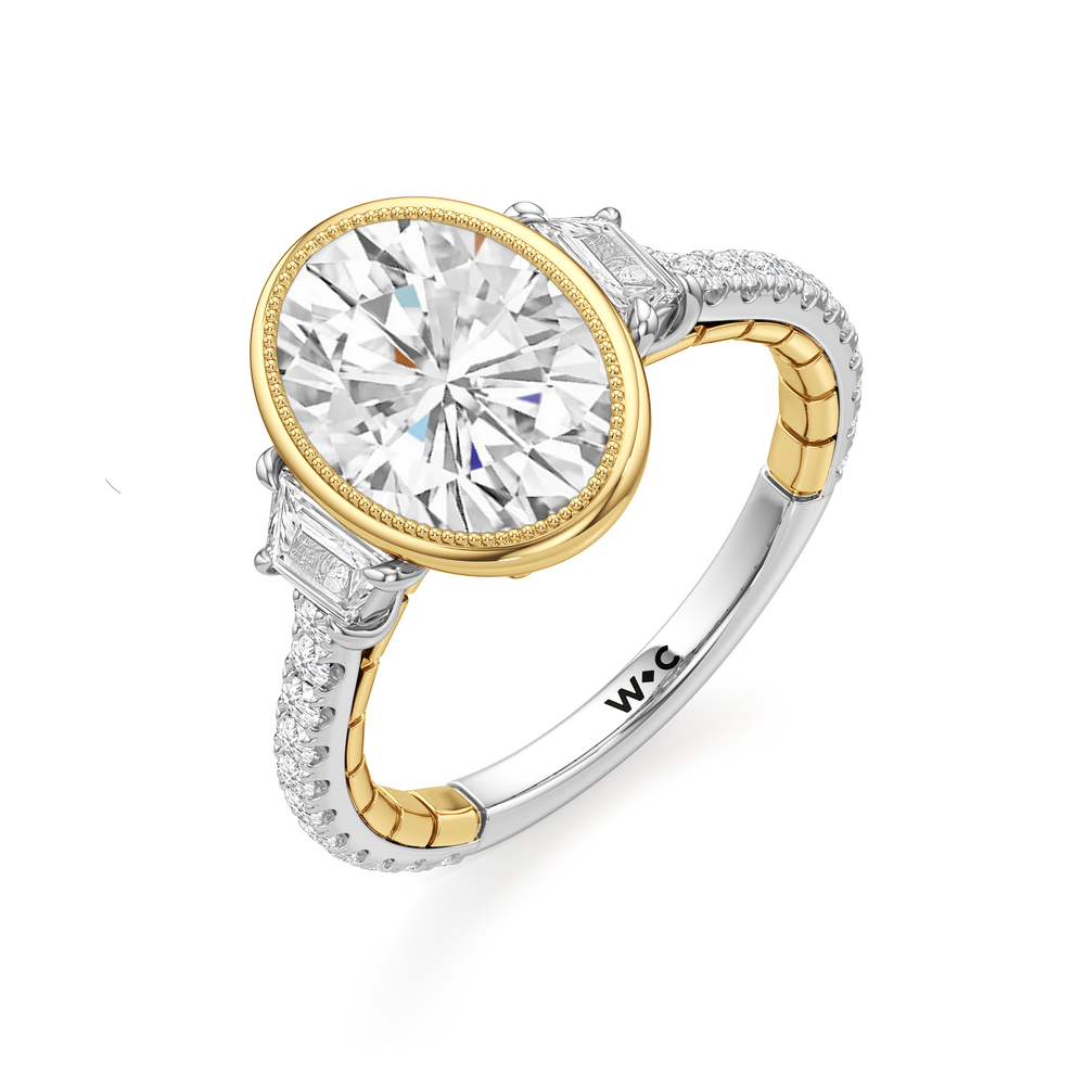The Rosette Ring with Oval Cut Diamond in 14KT White & Yellow Gold view 4
