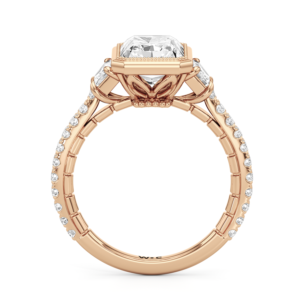The Rosette Ring with Radiant Cut Diamond in 14KT Rose Gold view 3
