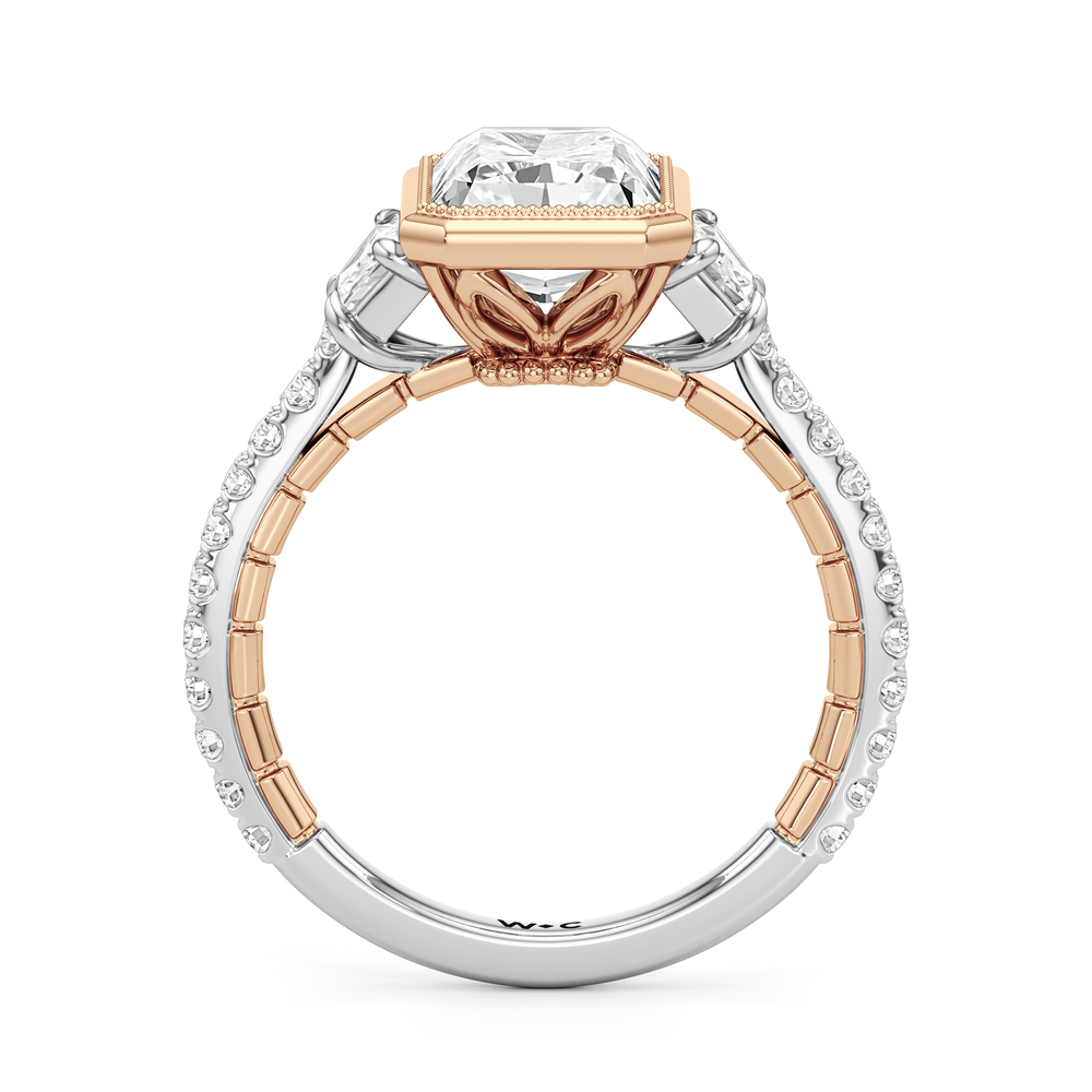 The Rosette Ring with Radiant Cut Diamond in 14KT White & Rose Gold view 3
