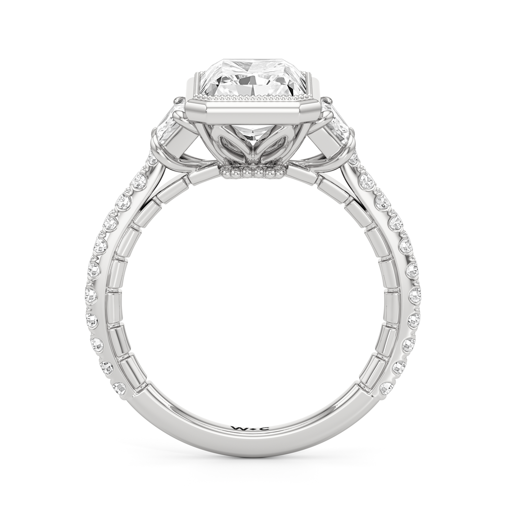 The Rosette Ring with Radiant Cut Diamond in 14KT Platinum view 3
