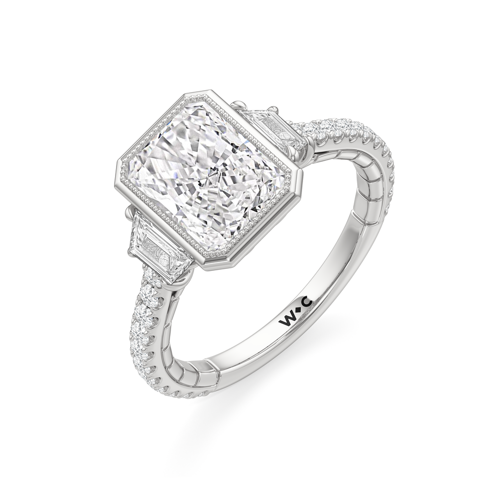 The Rosette Ring with Radiant Cut Diamond in 14KT Platinum view 4
