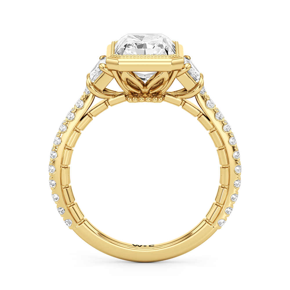 The Rosette Ring with Radiant Cut Diamond in 14KT Yellow Gold view 3
