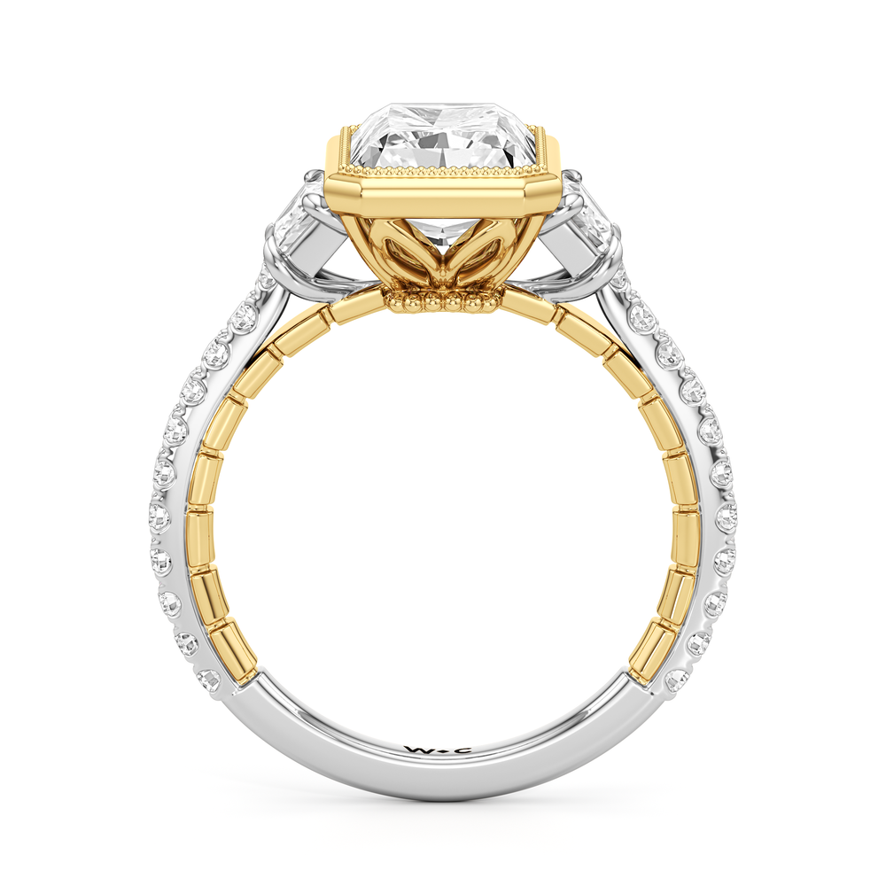 The Rosette Ring with Radiant Cut Diamond in 14KT White & Yellow Gold view 3
