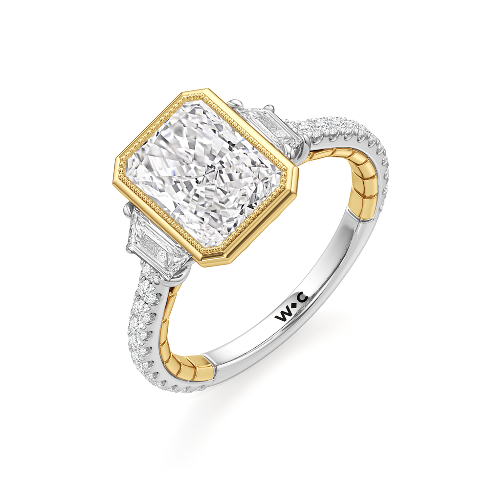The Rosette Ring with Radiant Cut Diamond in 14KT White & Yellow Gold view 4
