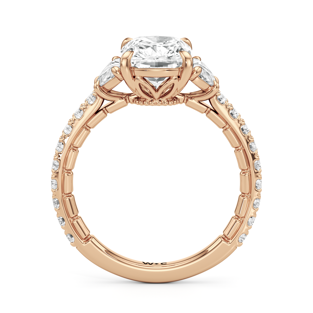 The Cobblestone Ring with Elongated Cushion Cut Diamond in 14KT Rose Gold view 3
