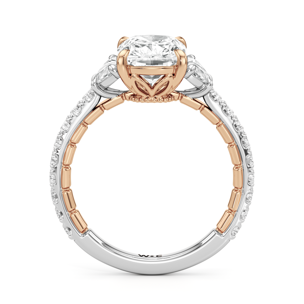 The Cobblestone Ring with Elongated Cushion Cut Diamond in 14KT White & Rose Gold view 3
