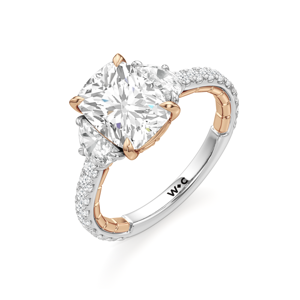 The Cobblestone Ring with Elongated Cushion Cut Diamond in 14KT White & Rose Gold view 4
