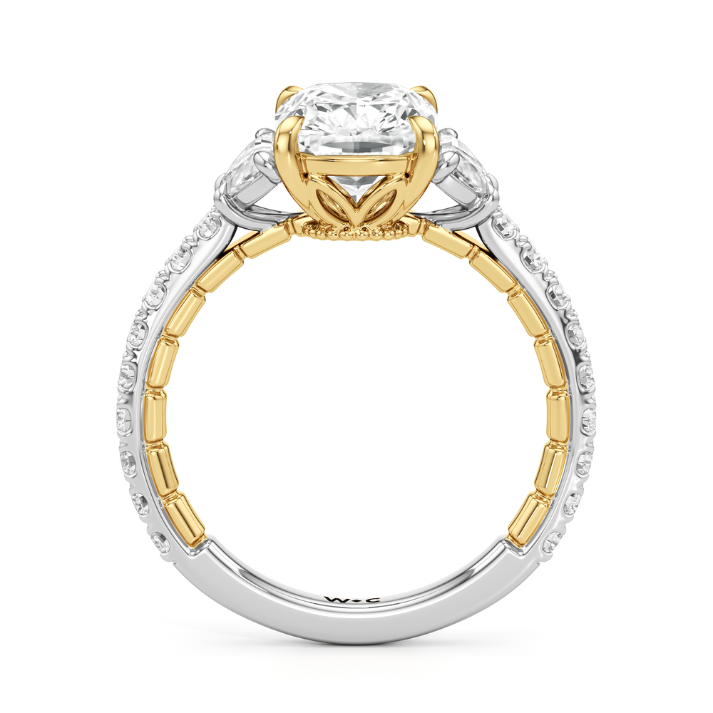 The Cobblestone Ring with Elongated Cushion Cut Diamond in 14KT White & Yellow Gold view 3
