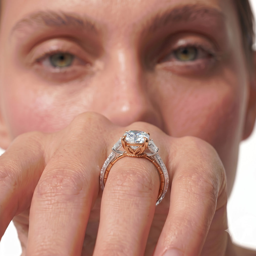 The Cobblestone Ring with Emerald Cut Diamond in 14KT Yellow Gold view 4
