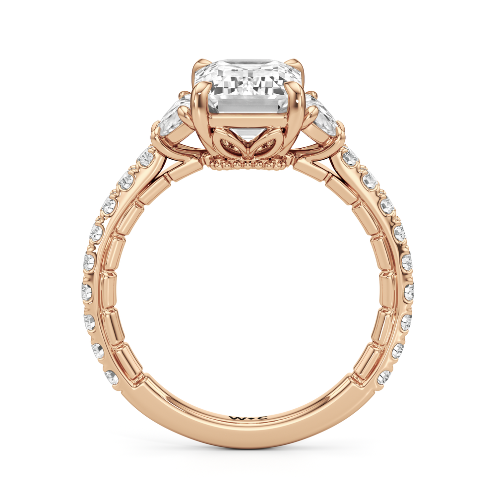 The Cobblestone Ring with Emerald Cut Diamond in 14KT Rose Gold view 3
