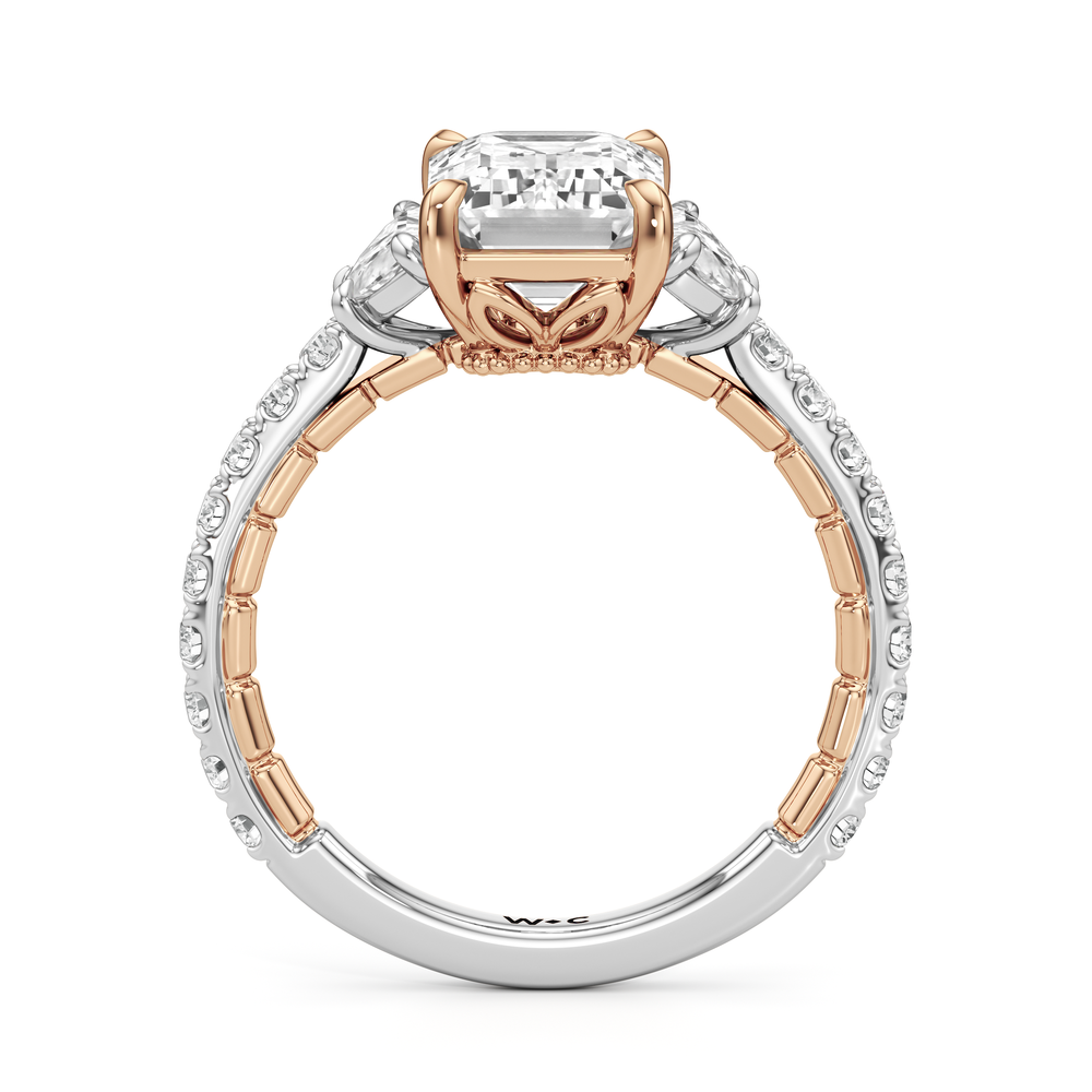 The Cobblestone Ring with Emerald Cut Diamond in 14KT White & Rose Gold view 3
