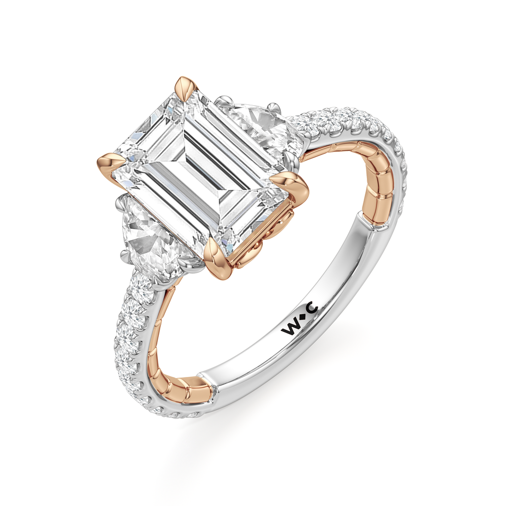 The Cobblestone Ring with Emerald Cut Diamond in 14KT White & Rose Gold view 4
