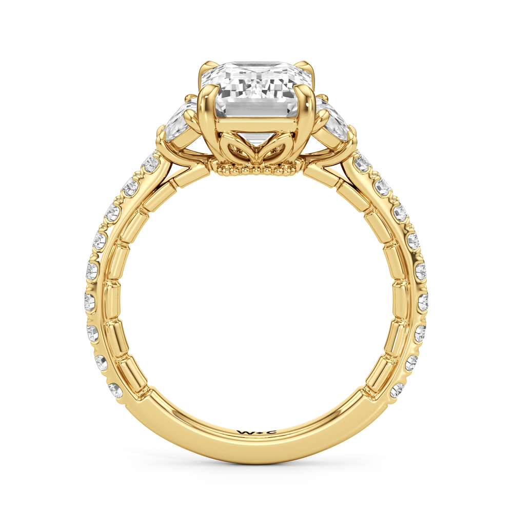 The Cobblestone Ring with Emerald Cut Diamond in 14KT Yellow Gold view 3
