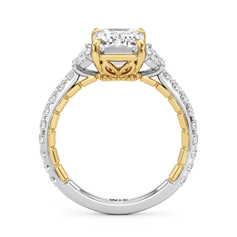 The Cobblestone Ring with Emerald Cut Diamond in 14KT White & Yellow Gold view 3
