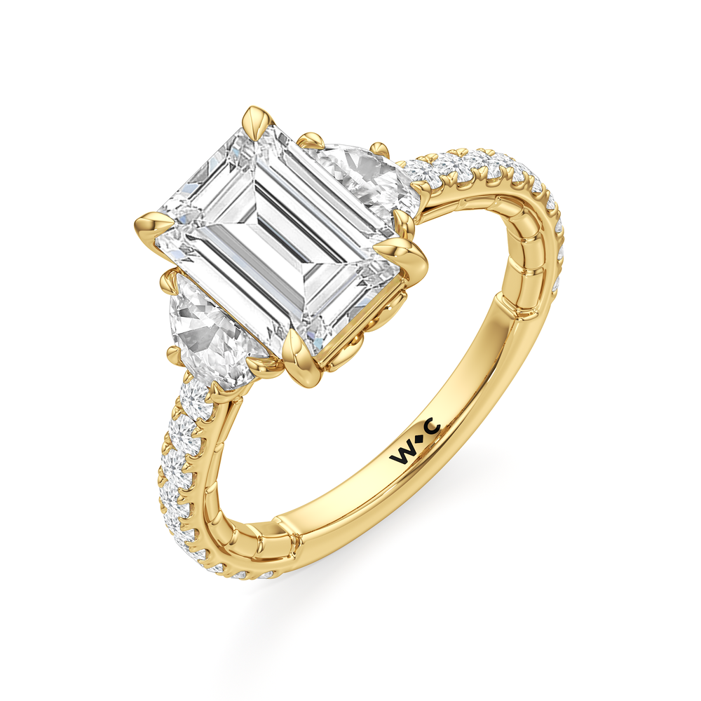 The Cobblestone Ring with Emerald Cut Diamond in 14KT Yellow Gold view 4
