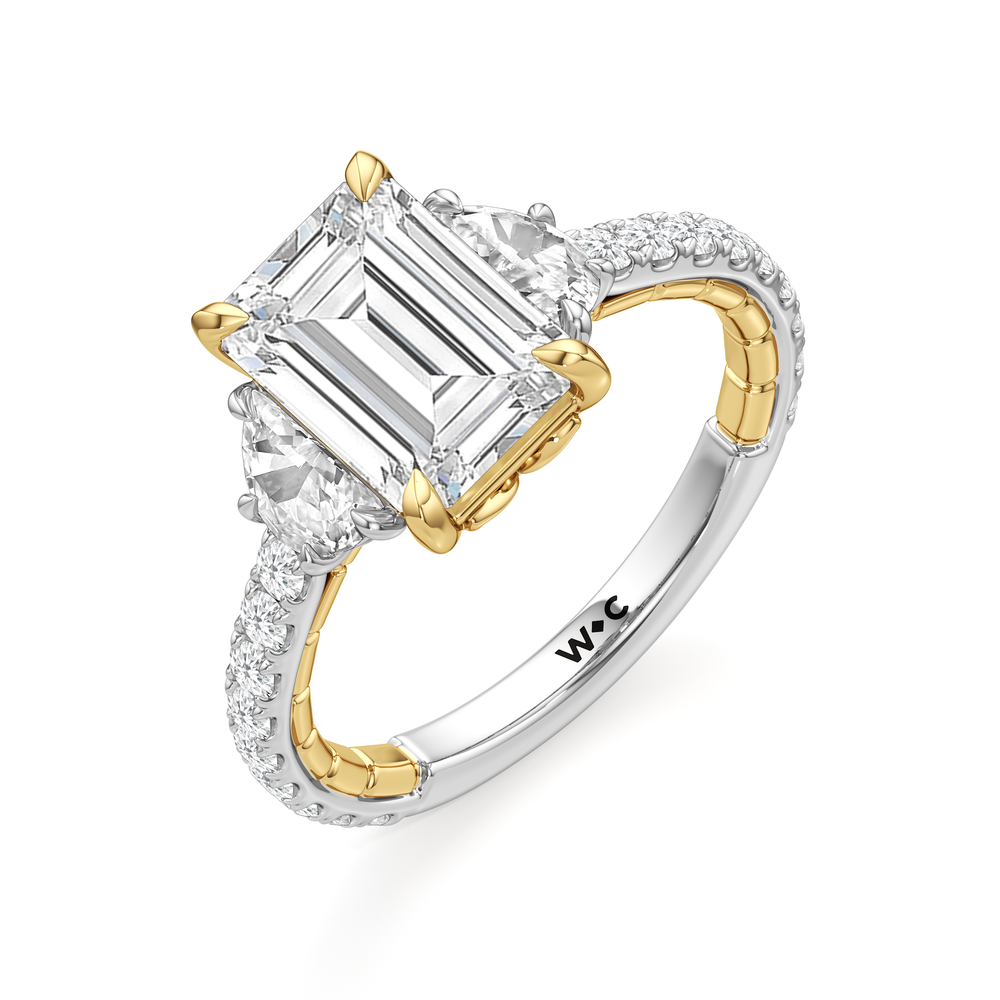 The Cobblestone Ring with Emerald Cut Diamond in 14KT White & Yellow Gold view 4
