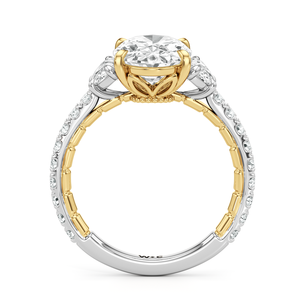 The Cobblestone Ring with Oval Cut Diamond in 14KT White & Yellow Gold view 3
