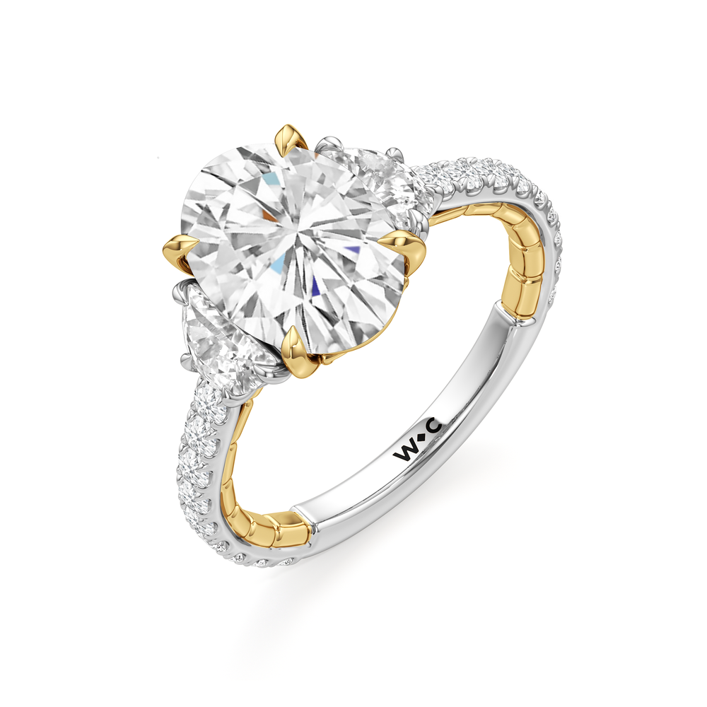 The Cobblestone Ring with Oval Cut Diamond in 14KT White & Yellow Gold view 4
