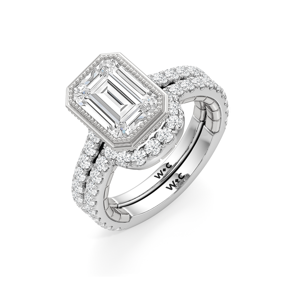The Emblem Diamond Wedding Band with Platinum Cut Diamond in 14KT Platinum view 4

