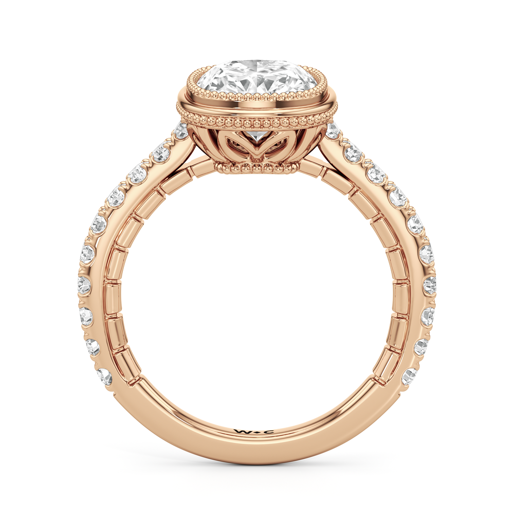 The Emblem Ring with Elongated Cushion Cut Diamond in 14KT Rose Gold view 3
