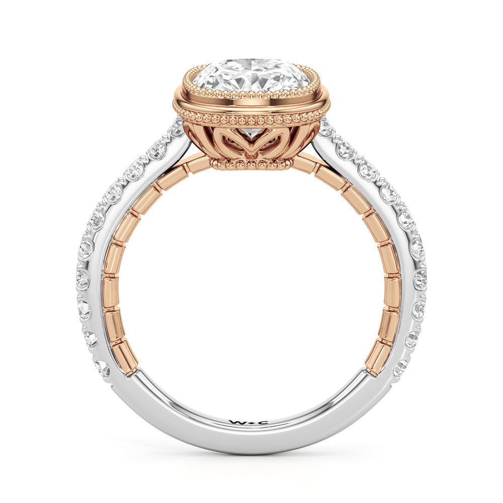 The Emblem Ring with Elongated Cushion Cut Diamond in 14KT White & Rose Gold view 3
