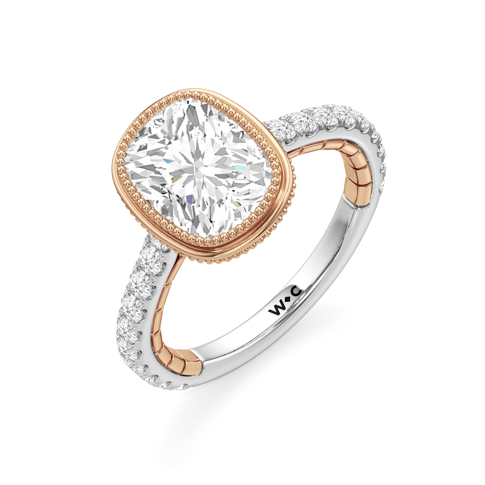 The Emblem Ring with Elongated Cushion Cut Diamond in 14KT White & Rose Gold view 4
