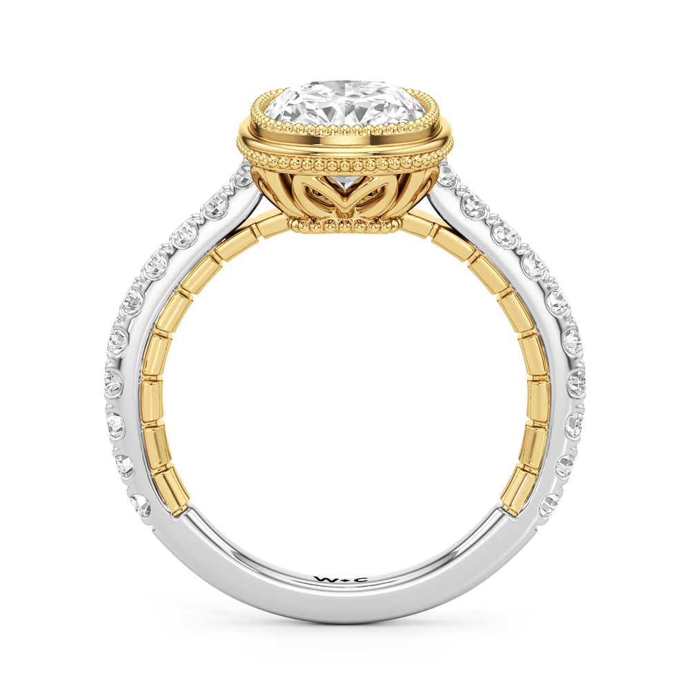The Emblem Ring with Elongated Cushion Cut Diamond in 14KT White & Yellow Gold view 3
