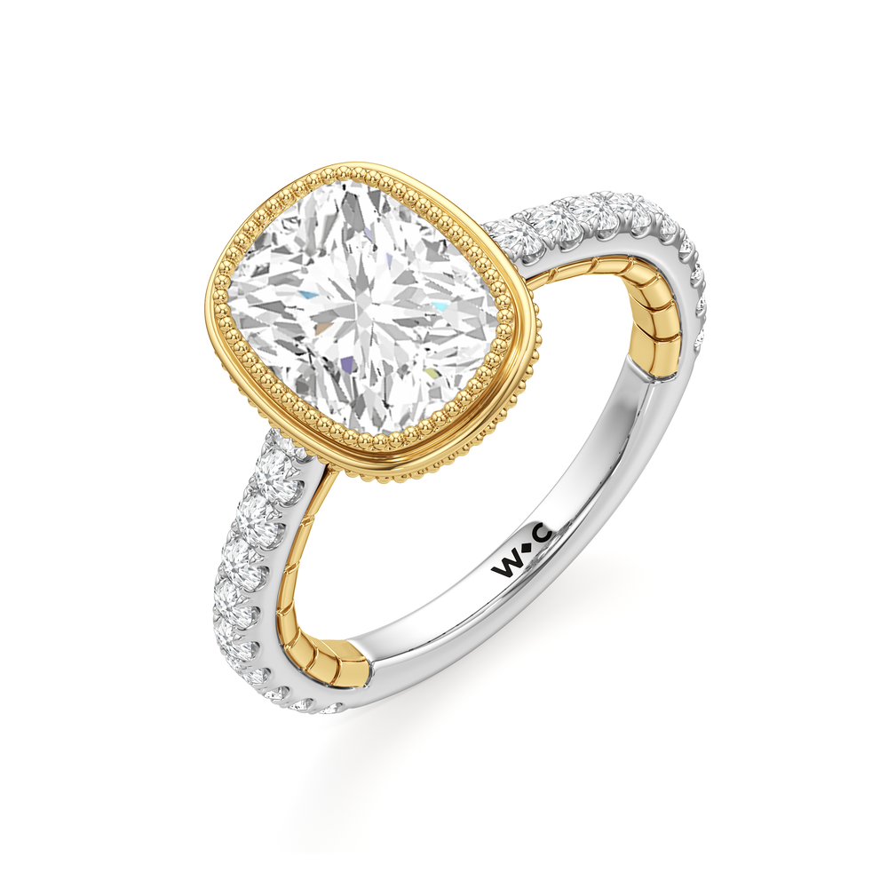 The Emblem Ring with Elongated Cushion Cut Diamond in 14KT White & Yellow Gold view 4
