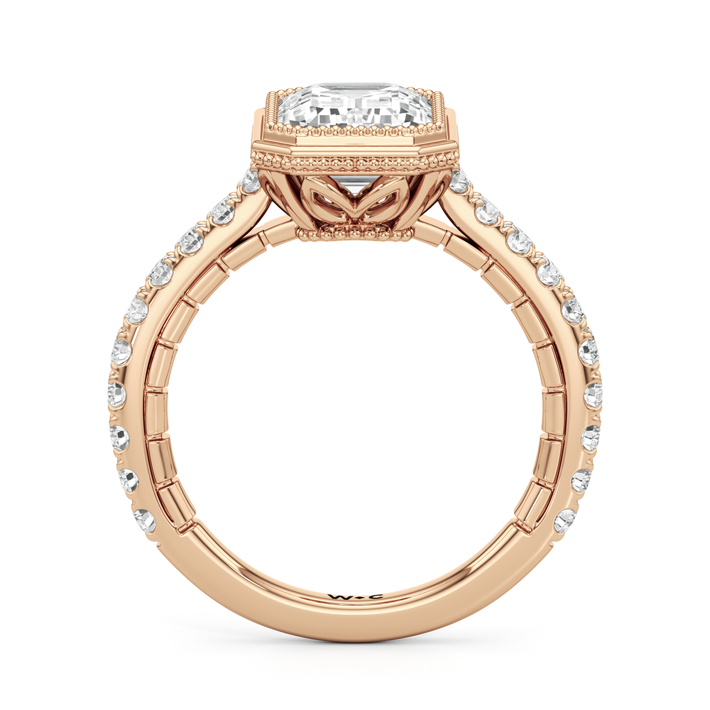 The Emblem Ring with Emerald Cut Diamond in 14KT Rose Gold view 3
