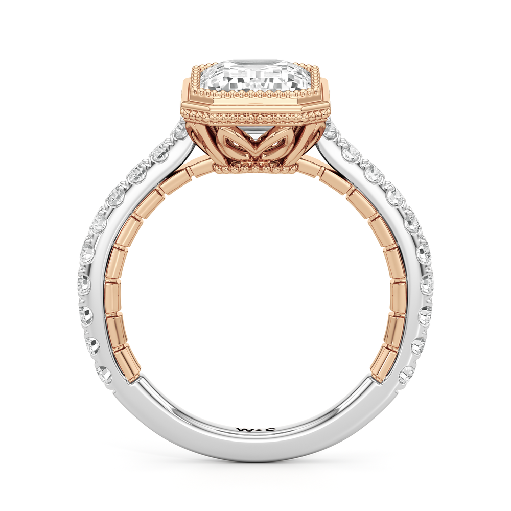 The Emblem Ring with Emerald Cut Diamond in 14KT White & Rose Gold view 3
