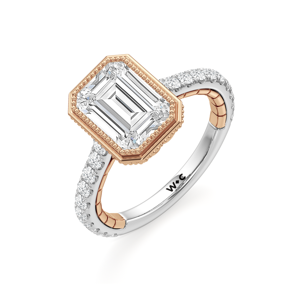The Emblem Ring with Emerald Cut Diamond in 14KT White & Rose Gold view 4

