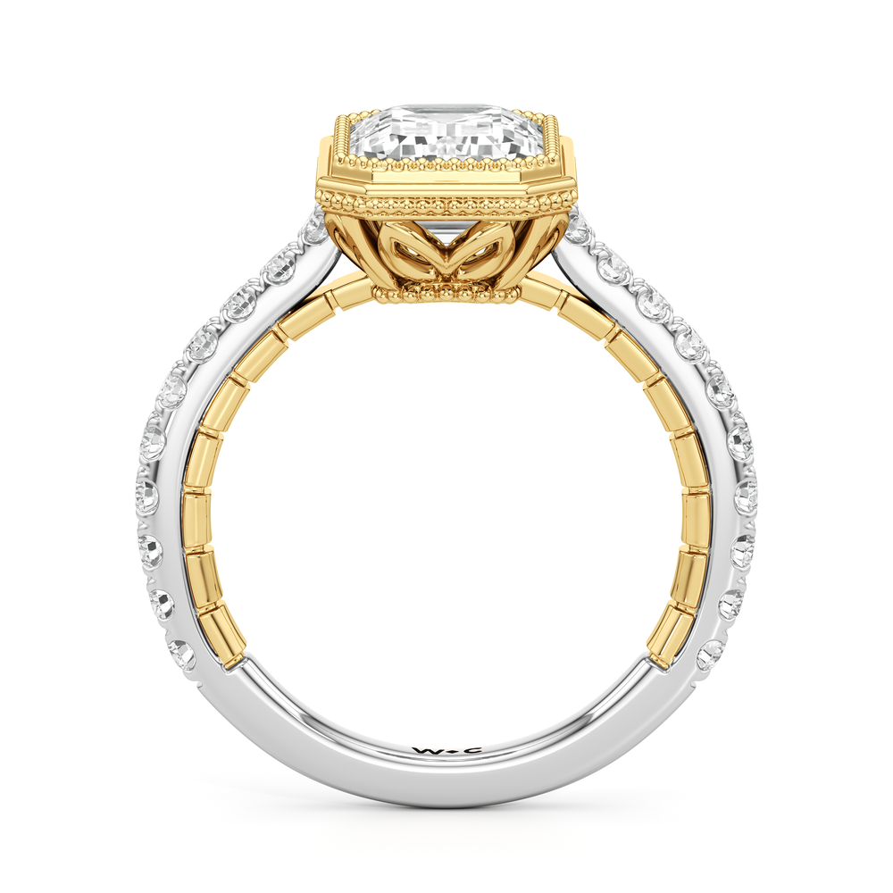 The Emblem Ring with Emerald Cut Diamond in 14KT White & Yellow Gold view 3
