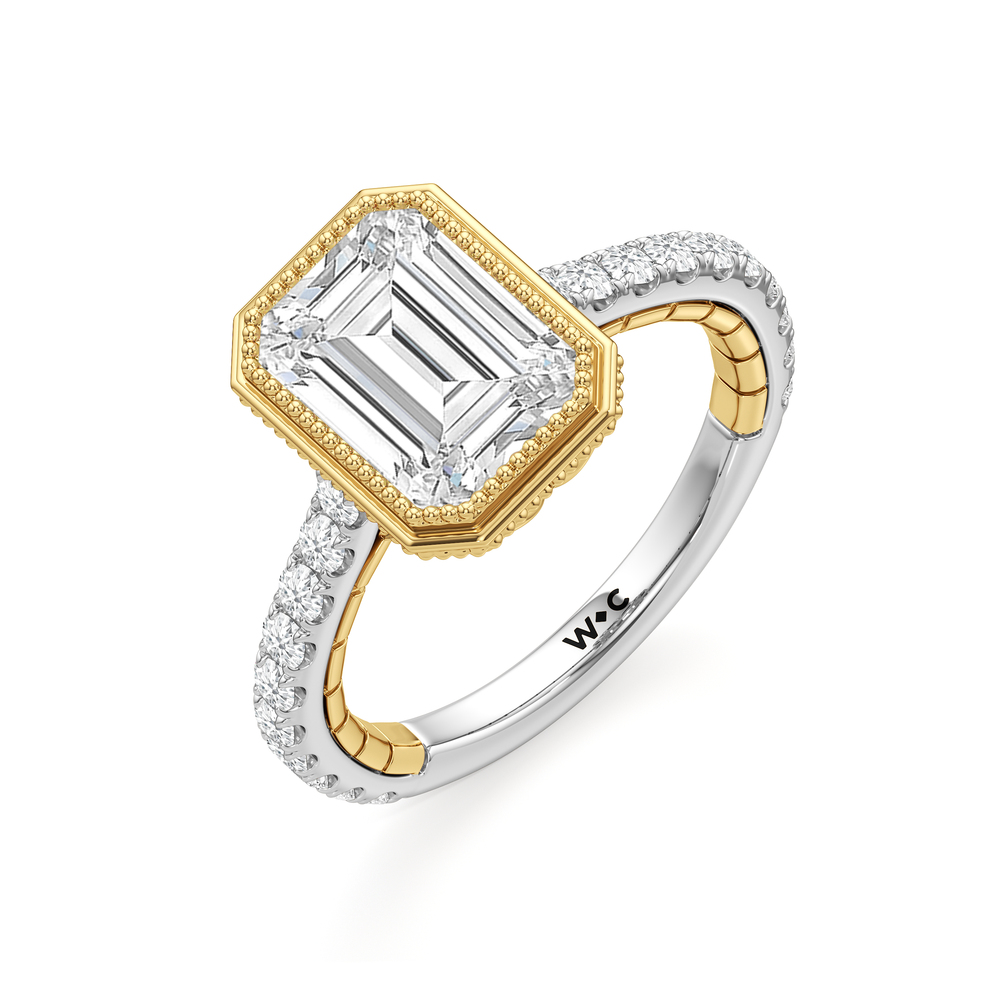 The Emblem Ring with Emerald Cut Diamond in 14KT White & Yellow Gold view 4
