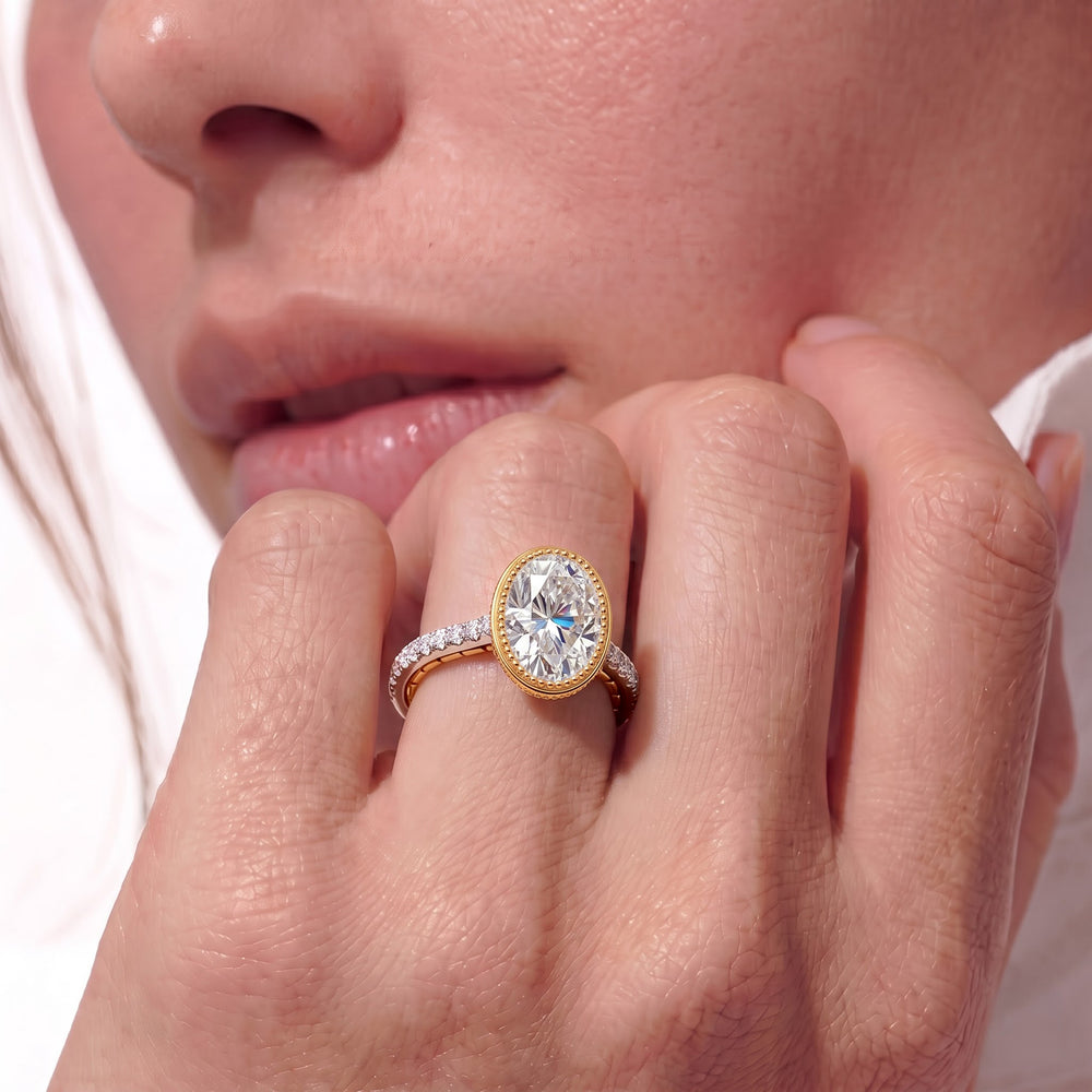 The Emblem Ring with Oval Cut Diamond in 14KT White & Yellow Gold view 4
