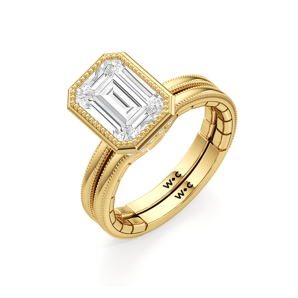 The Laurel Ring with Emerald Cut Diamond in 14KT Yellow Gold view 5
