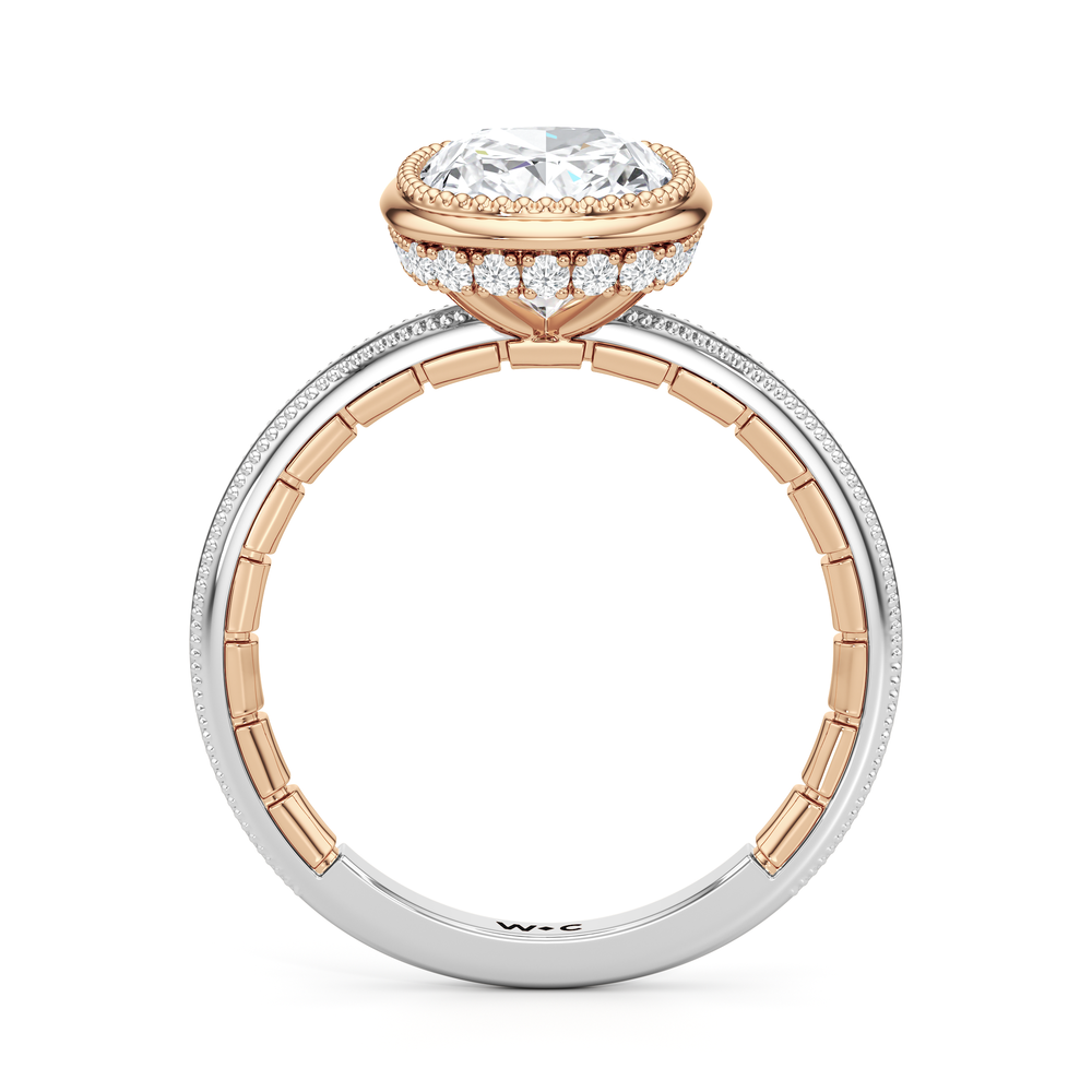 The Laurel Ring with Elongated Cushion Cut Diamond in 14KT White & Rose Gold view 3
