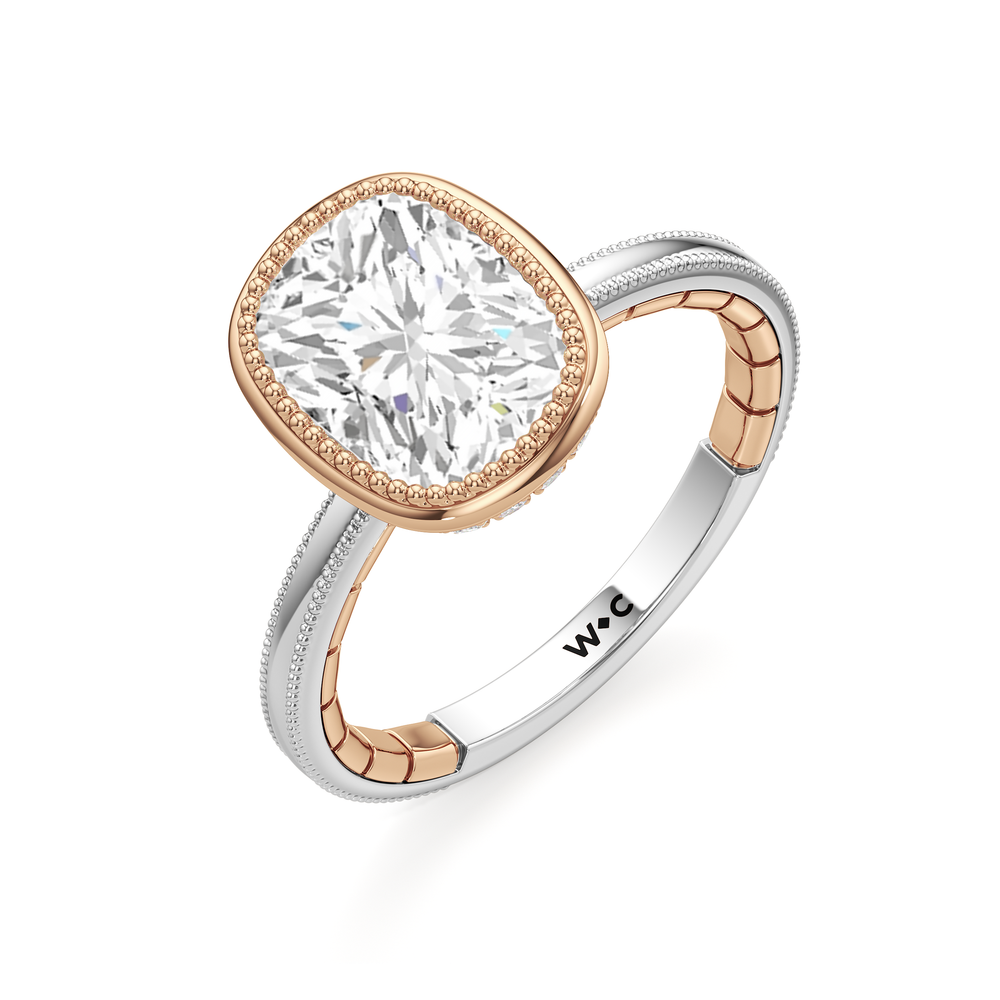 The Laurel Ring with Elongated Cushion Cut Diamond in 14KT White & Rose Gold view 4
