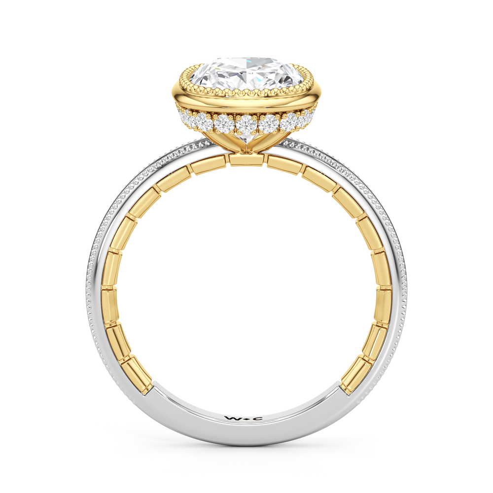 The Laurel Ring with Elongated Cushion Cut Diamond in 14KT White & Yellow Gold view 3
