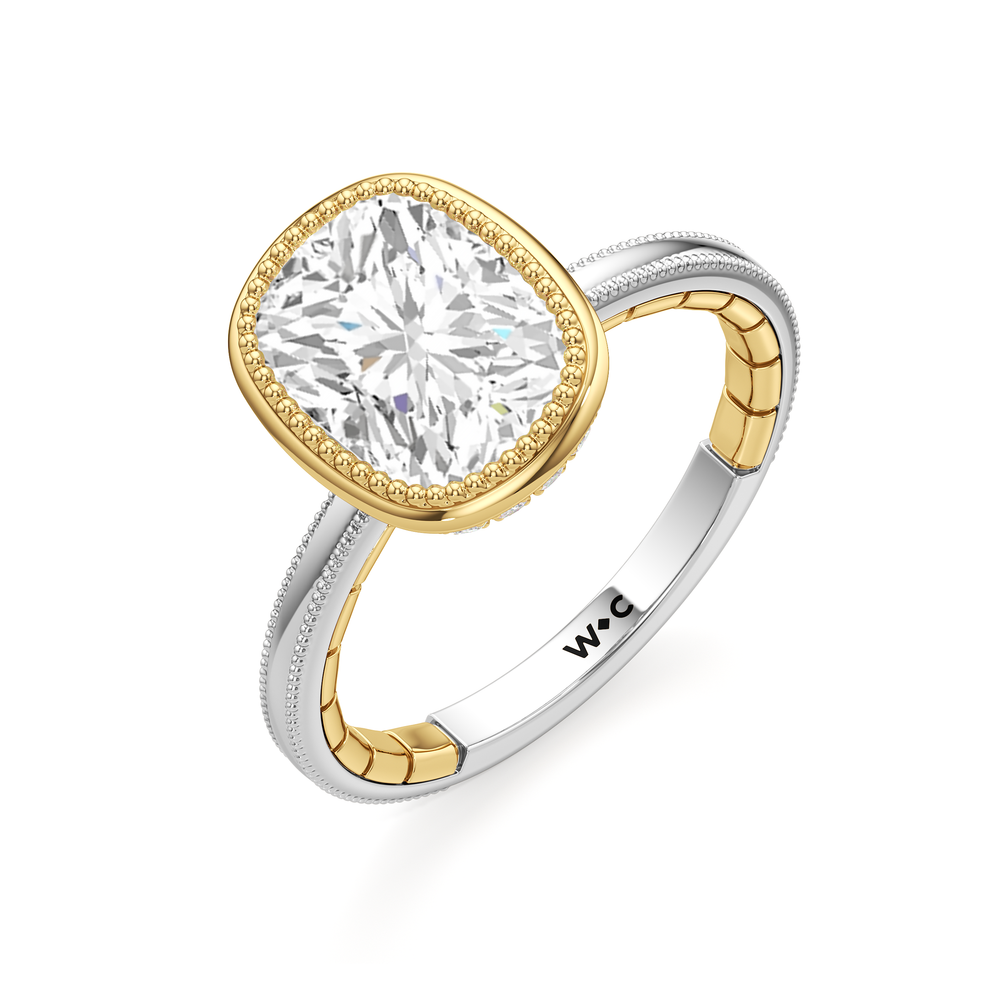 The Laurel Ring with Elongated Cushion Cut Diamond in 14KT White & Yellow Gold view 4
