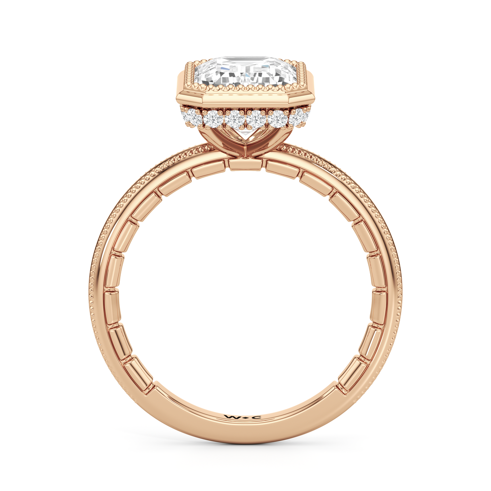 The Laurel Ring with Emerald Cut Diamond in 14KT Rose Gold view 3

