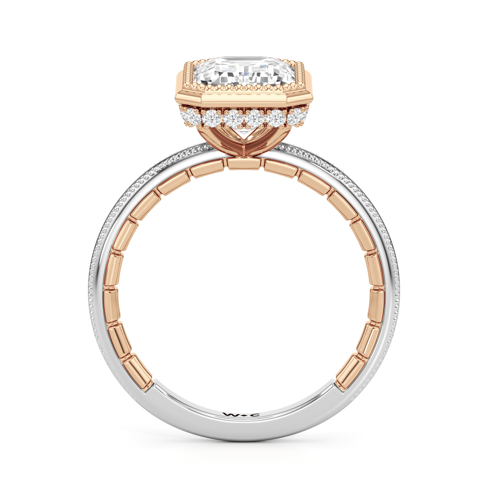 The Laurel Ring with Emerald Cut Diamond in 14KT White & Rose Gold view 3
