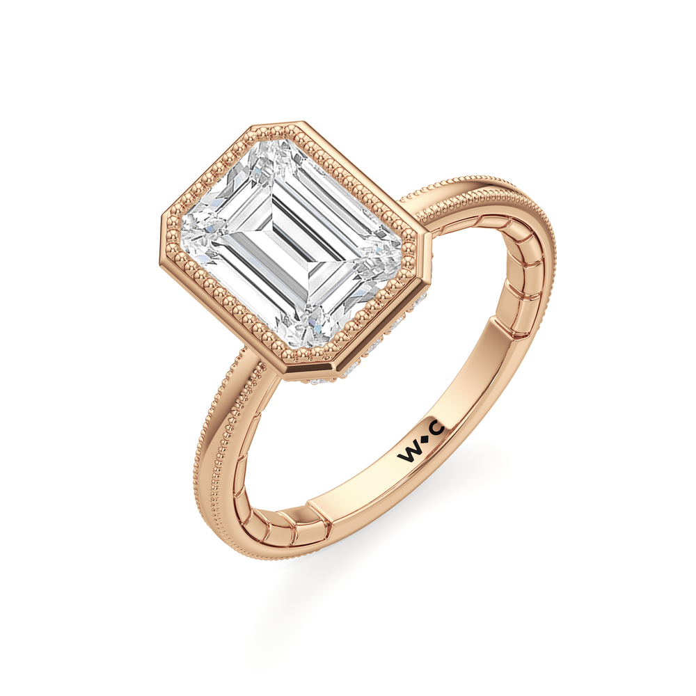 The Laurel Ring with Emerald Cut Diamond in 14KT Rose Gold view 4
