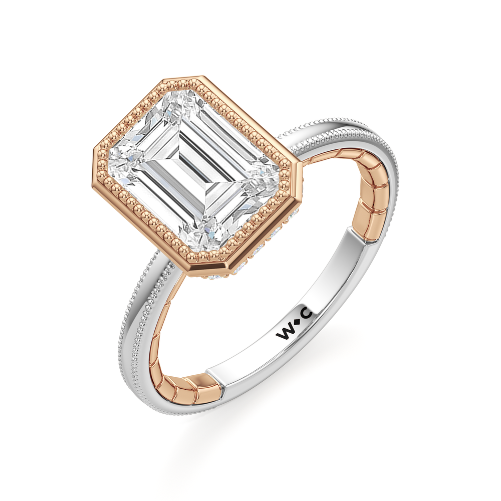The Laurel Ring with Emerald Cut Diamond in 14KT White & Rose Gold view 4
