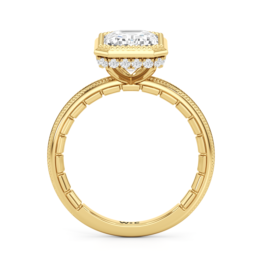 The Laurel Ring with Emerald Cut Diamond in 14KT Yellow Gold view 3
