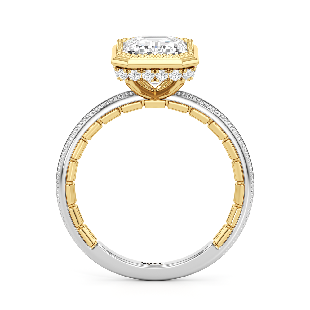 The Laurel Ring with Emerald Cut Diamond in 14KT White & Yellow Gold view 3
