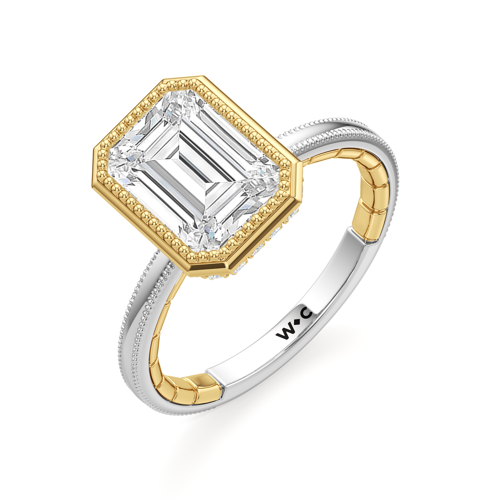 The Laurel Ring with Emerald Cut Diamond in 14KT White & Yellow Gold view 4
