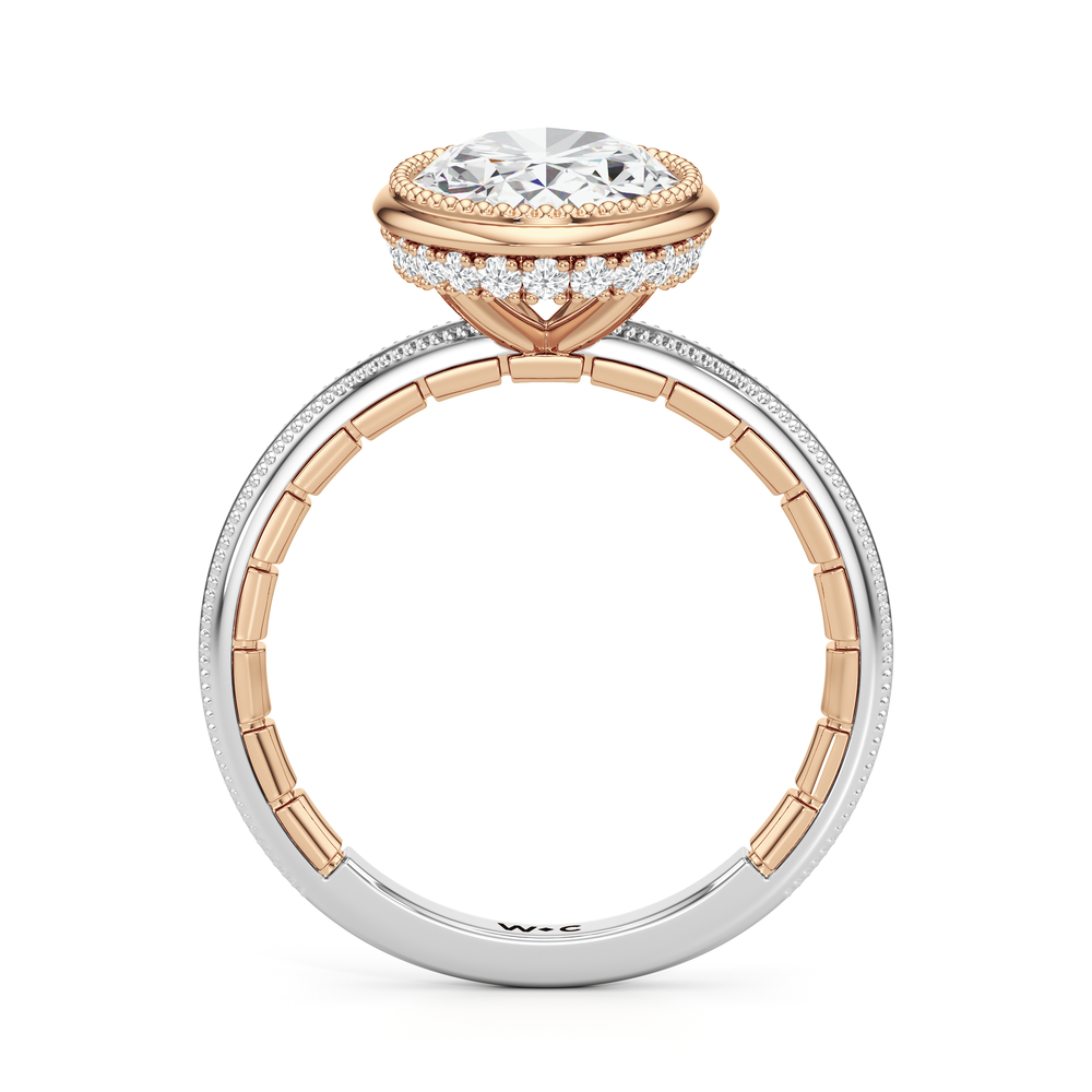 The Laurel Ring with Oval Cut Diamond in 14KT White & Rose Gold view 3
