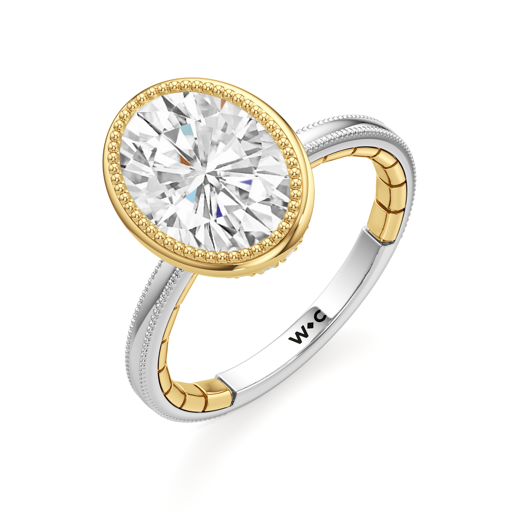 The Laurel Ring with Oval Cut Diamond in 14KT White & Yellow Gold view 4
