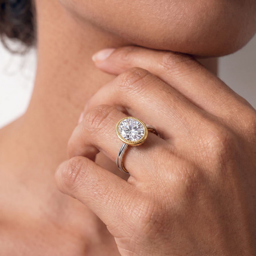 The Laurel Ring with Oval Cut Diamond in 14KT White & Yellow Gold view 3
